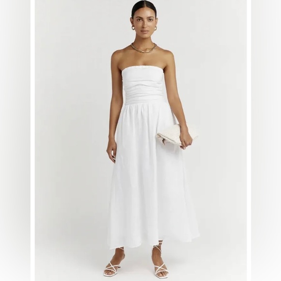 DISSH Dresses Dissh White Linen Lexi Strapless Midi Maxi Dress Us 8
